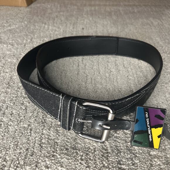 No Boundaries Women's Belt Black Vegan Embossed Leather Rose M/L NWT - Picture 1 of 4